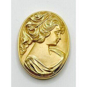 Vintage Gold Tone Metal Cameo Pin Brooch